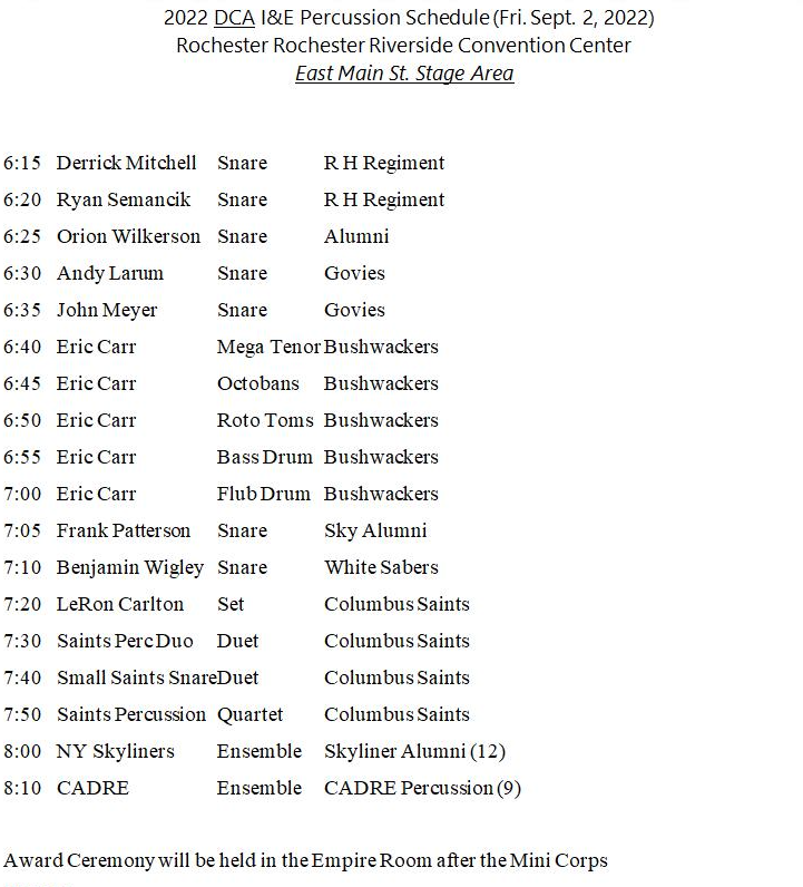 2022 MiniCorps + I&E Schedule *Updated Drum Corps Associates