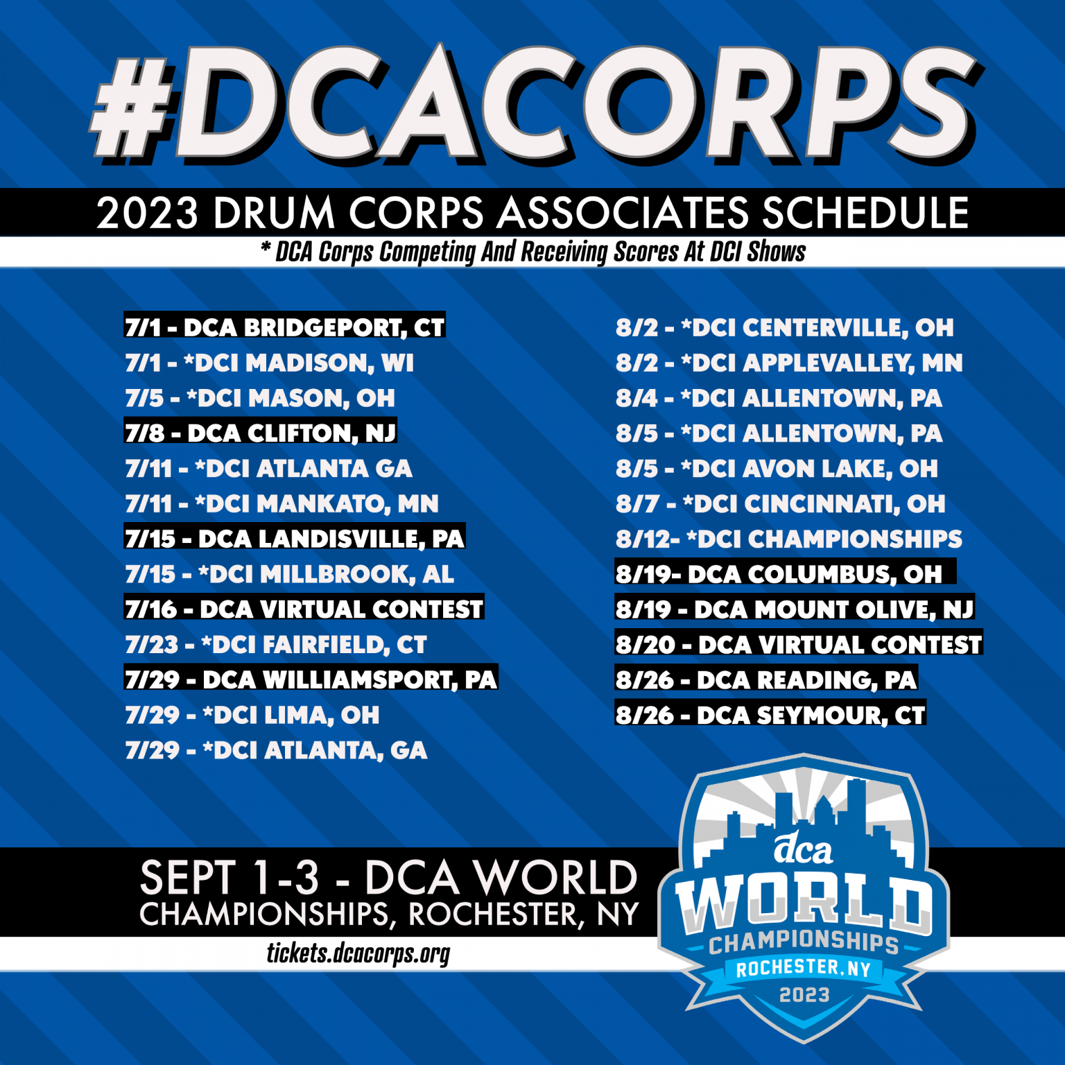 DCA 2023 Schedule Subscribe Today! Drum Corps Associates